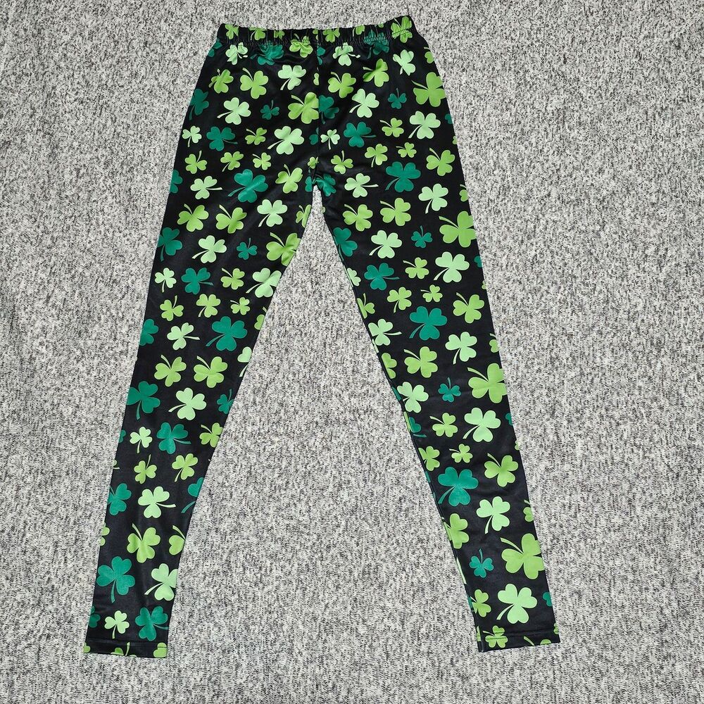 NWT Tstars Black Leggings with a Green 3-Leaf Clover Sz Small